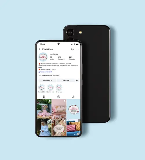 social media brand identity for Iris Charles featuring a instagram layout social posts and template design.