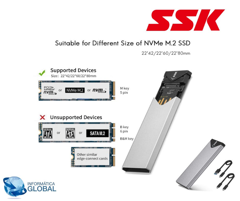 SSK M.2 caja ssd Adaptador de carcasa NVME de aluminio