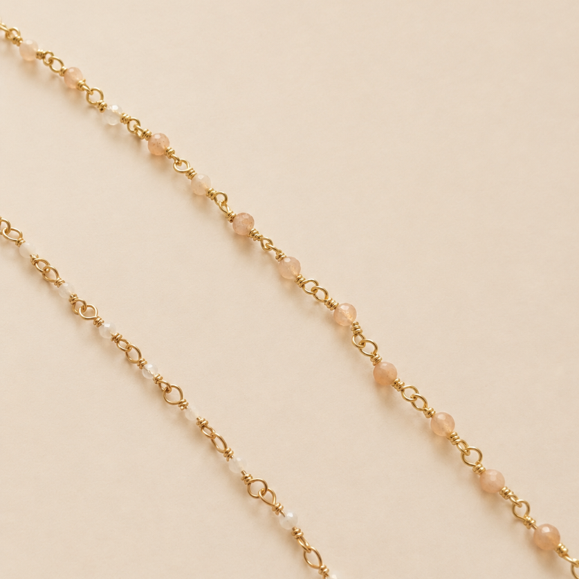 Miniature : Luméa gold necklace with moon eye pendant and pearl