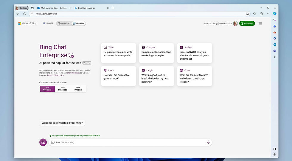 Interface do Bing Enterprise
