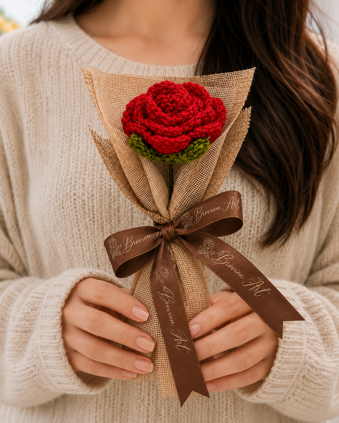 Crochet Rose Flower with Jute Wrap