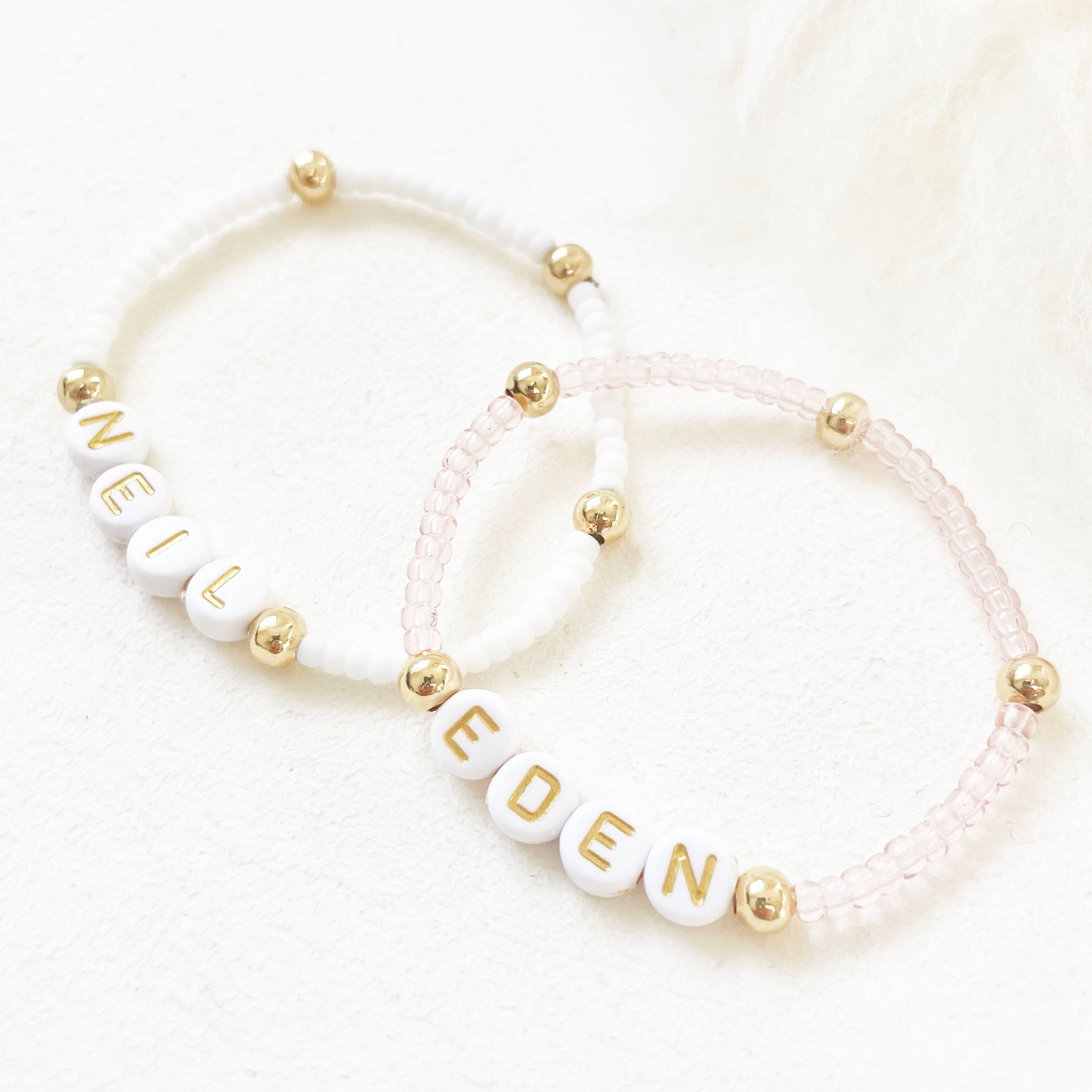 Personalised Pink or White Glass Beads Bracelet | 14K Gold Filled Beads