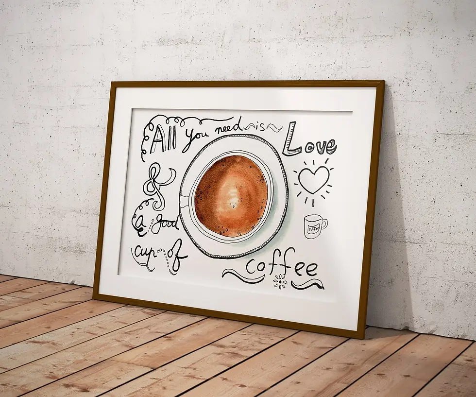 縮圖：Watercolor Love Coffee Art Print