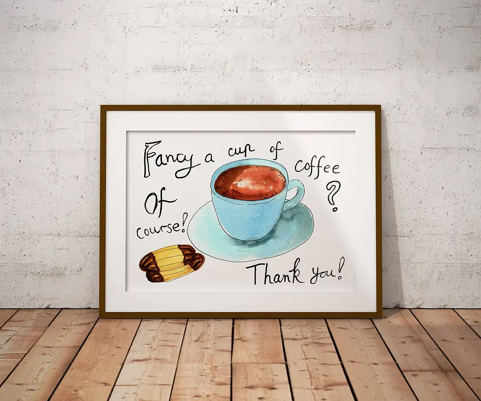 縮圖：Watercolor coffee and cookies Art Print