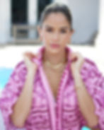 Fashion editorial portrait of female model in pink styling photographed by Anicka Pantano Photograph