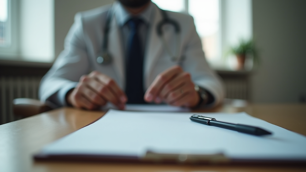 Close-up view of a psychiatrist’s office with a notepad and pen ready for a session