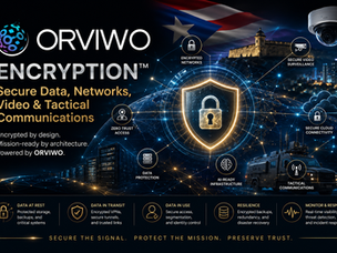 ORVIWO Encryption featured image showing secure data protection, encrypted networks, video surveillance, cloud connectivity, AI-ready infrastructure, tactical communications, and cybersecurity architecture in Puerto Rico.