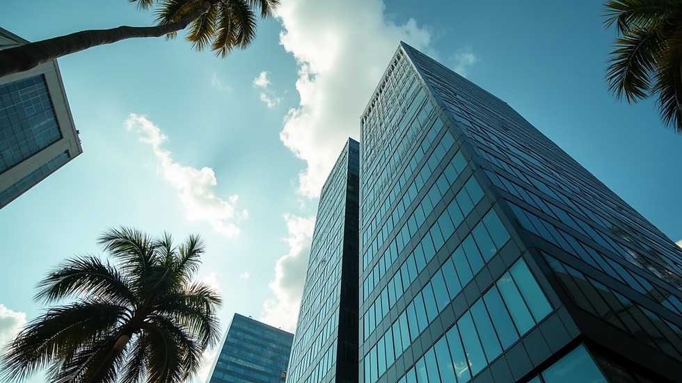 Eye-level view of a modern office building in Puerto Rico