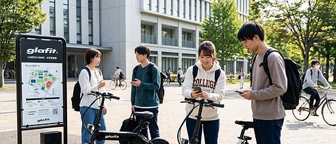 glafit NFR-01Pro を大学生たちがシェアリングしている様子の画像を作成.png