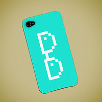 Blue iphone cover with white pixelated g