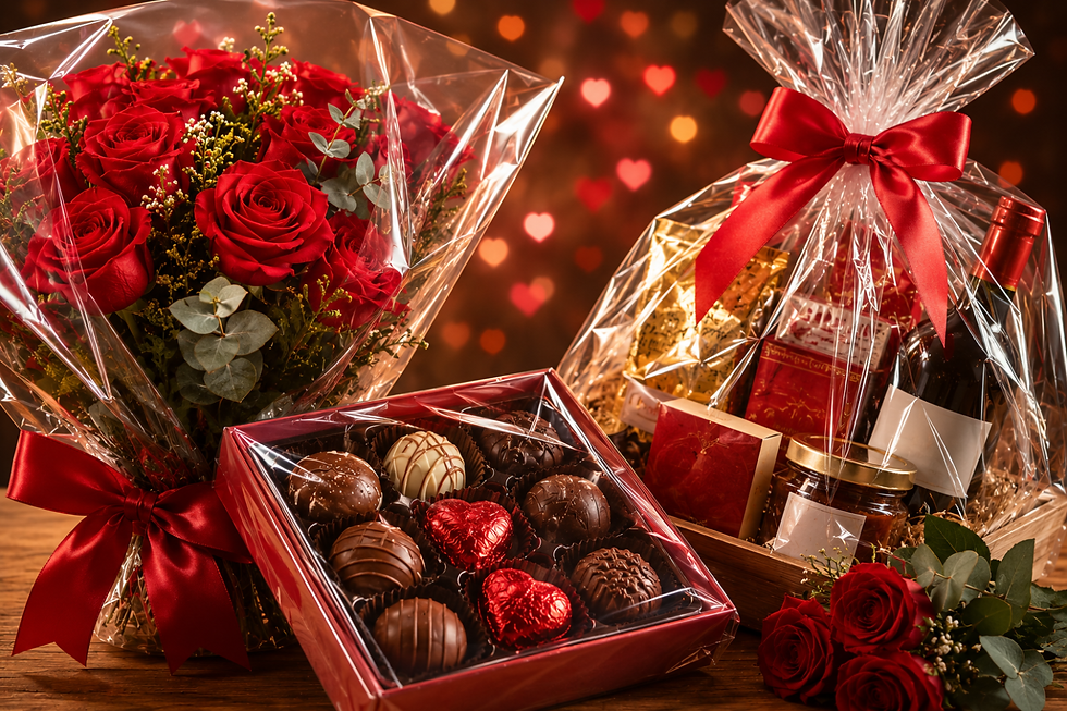 flores, chocolates, cestas
 