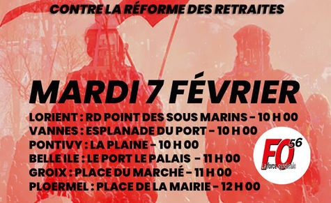 📍LIEUX de la Mobilisation du 7 février 2023 contre la réforme des Retraites