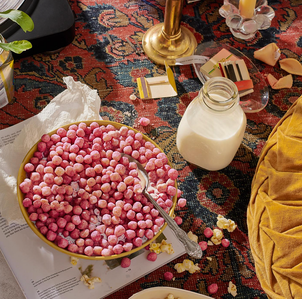 Cereal with milk bottle next to it for branded content shoot for Best Behavior cereal
