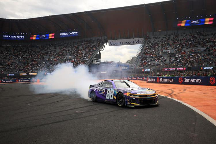 Shane Van Gisbergen celebrates his win in the Viva Mexico 250. (Photo: Chris Graythen/Getty Images)