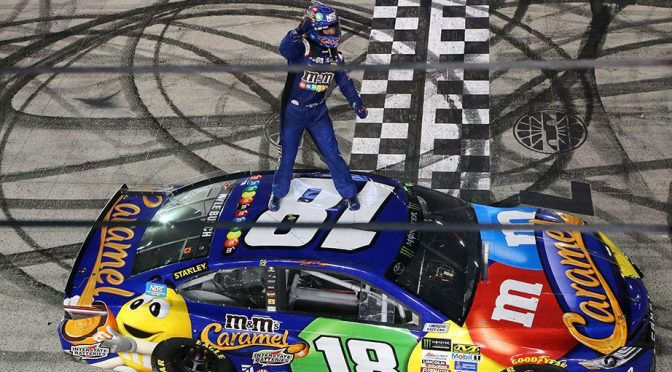 Kyle Busch is celebrating his 2017 Bristol Night Race win and sweep of the weekend. (Photo: NASCAR)