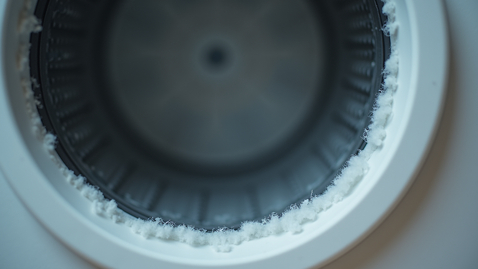 Close-up view of dryer vent pipe with lint buildup