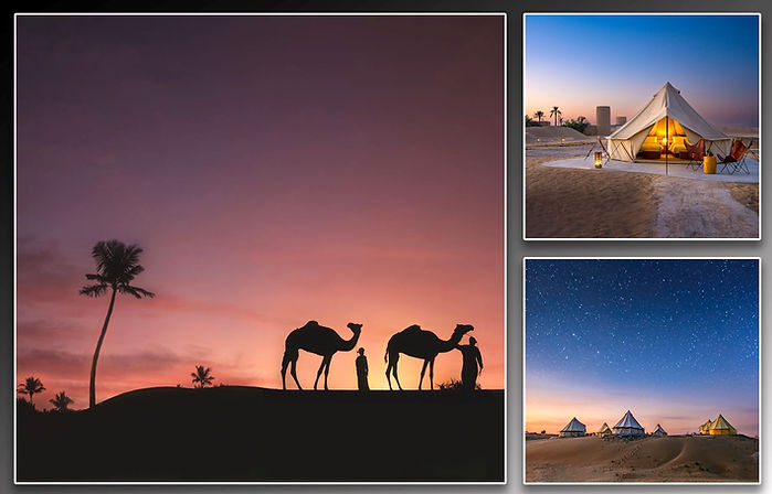 Riding camels at sunset