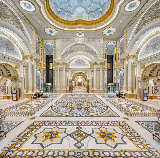 The grand Great Hall interior of Qasr Al Watan Palace.