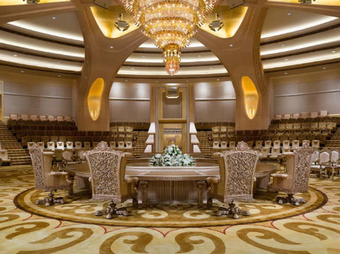 Elegant conference room with large chandelier and luxurious interior at Emirates Palace Mandarin Oriental, Abu Dhabi