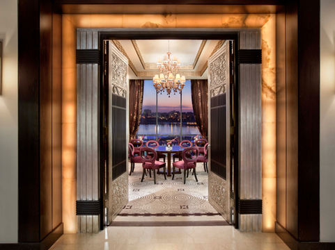 Elegant doorway leading to Saigon Restaurant & Lounge at Fairmont Nile City hotel