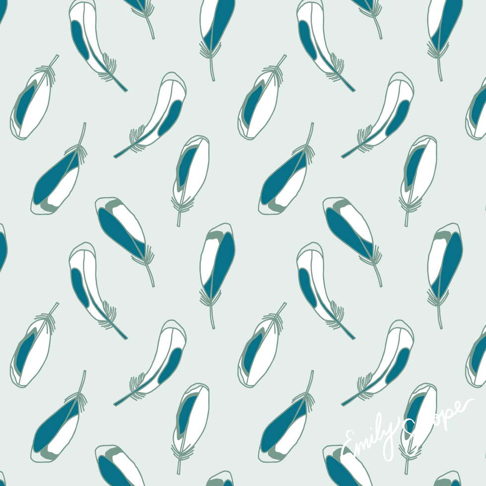 teal mint green mallard duck feather seamless pattern