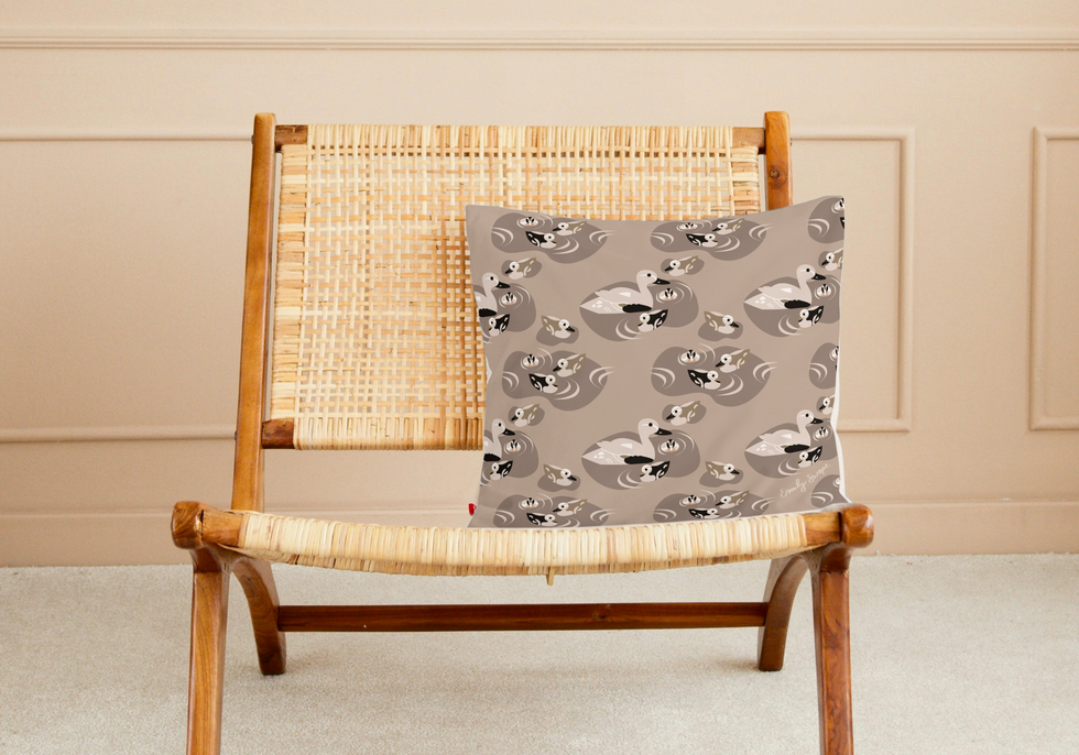 mallard duck and ducklings pattern pillow mockup