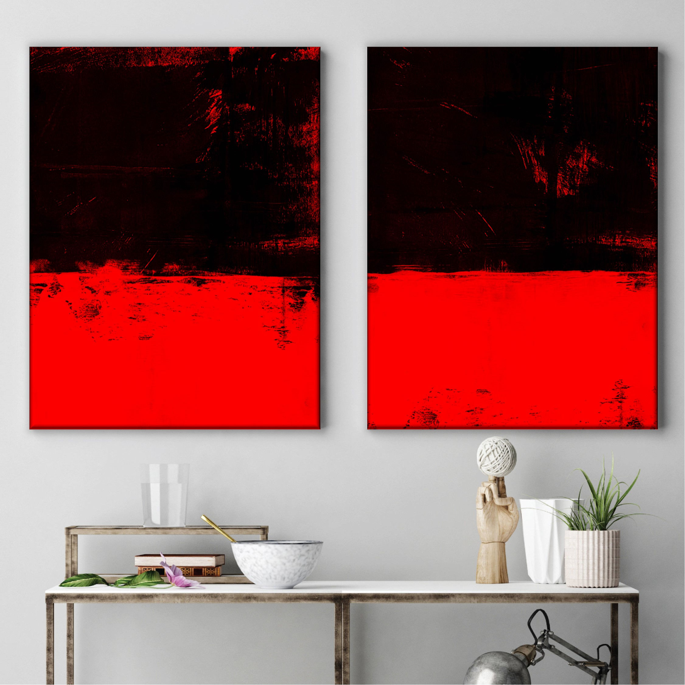 Black and Red Abstract Art Set, Contemporary Art, Modern Prints