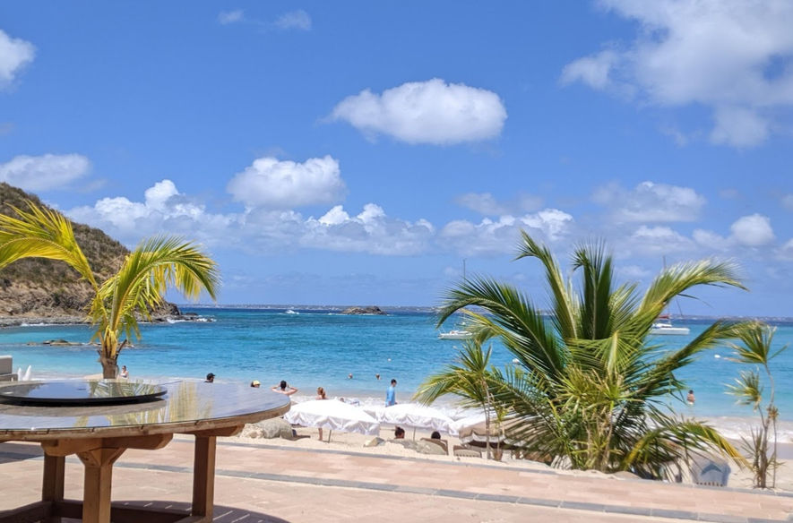 Caribbean beach scene with clear water