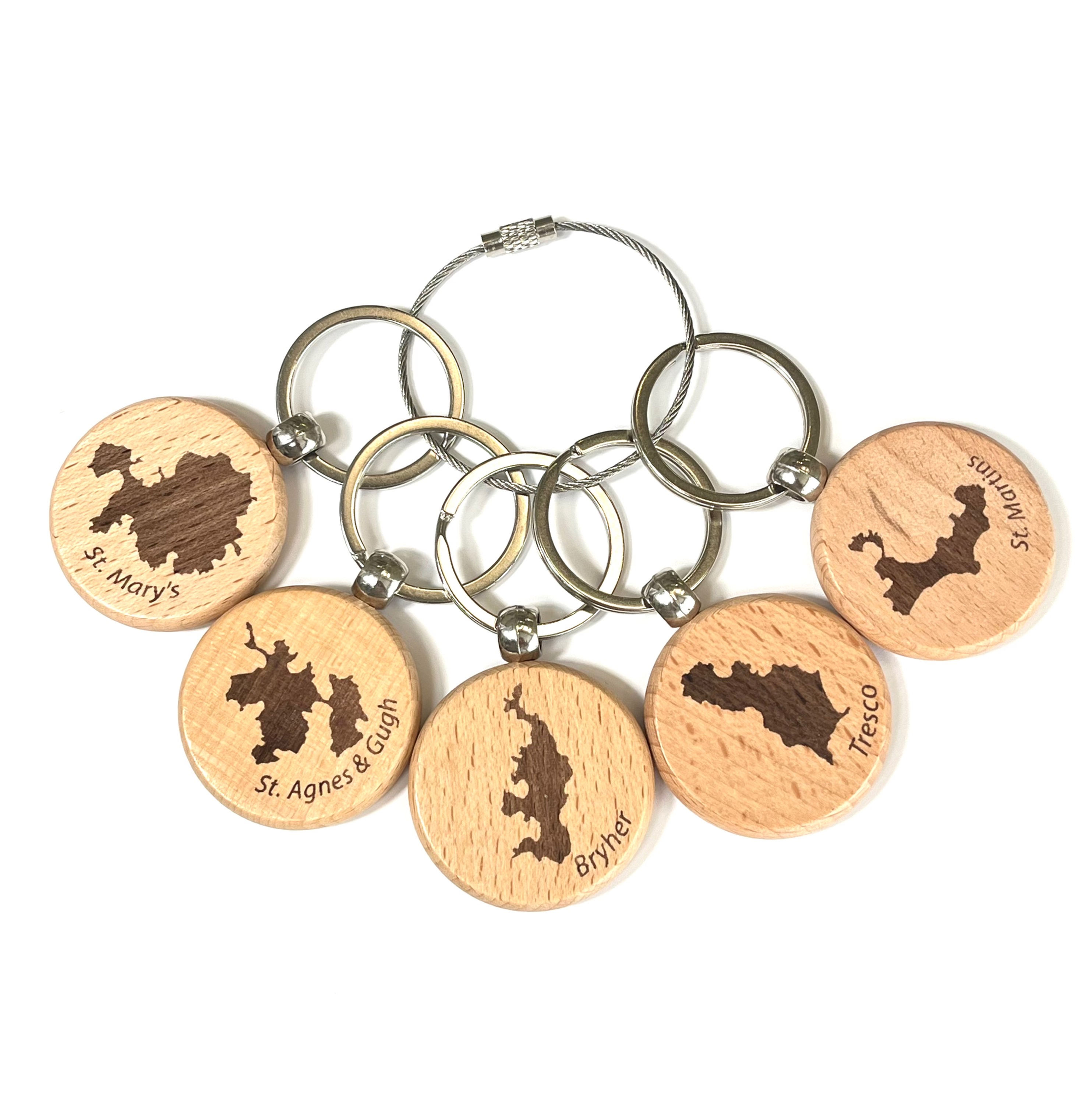 Scilly Travels keyrings, bag charms