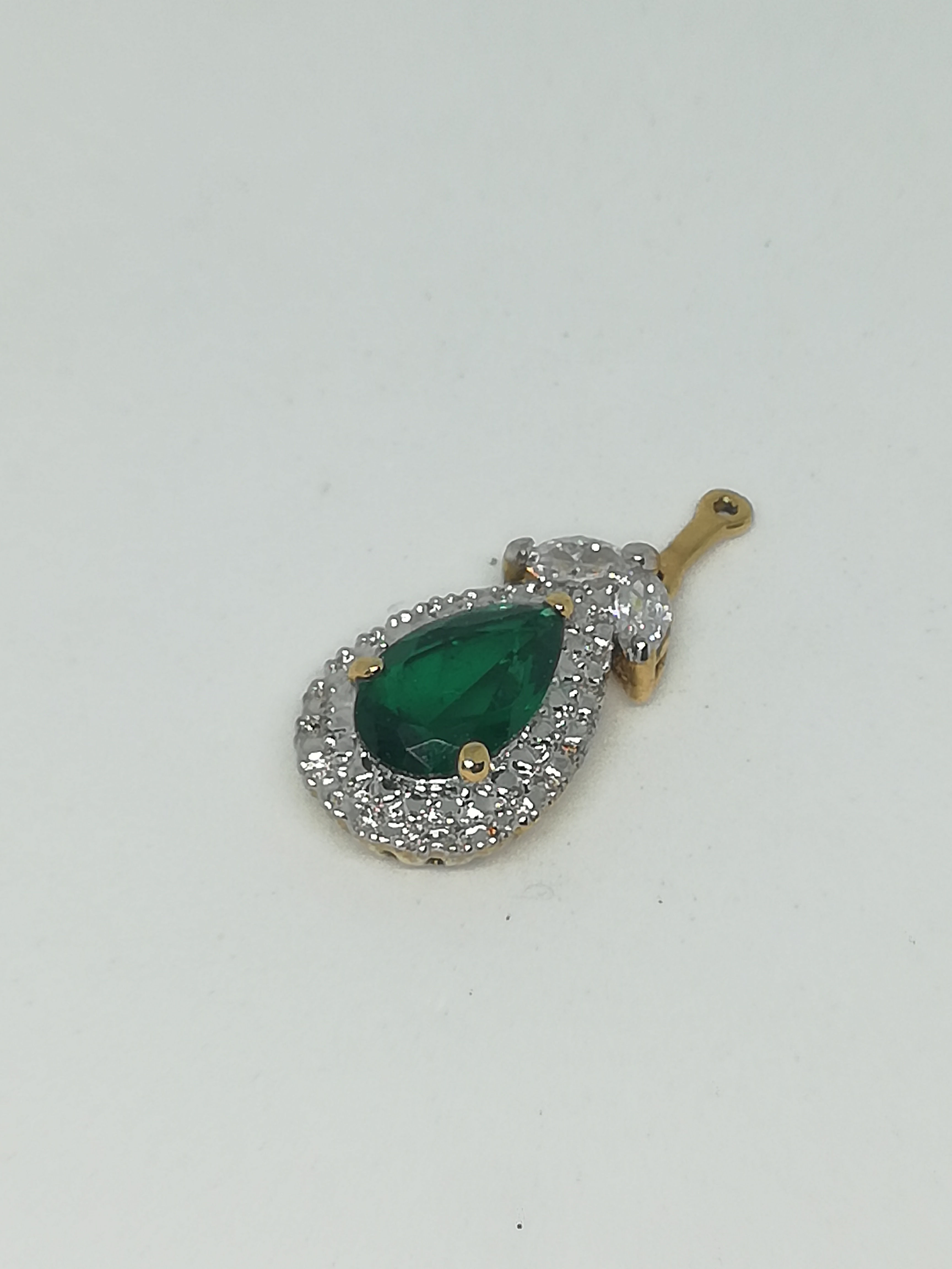 Camrose and Kross JBK Gold Tone Green and White Stone Faceted Pendant