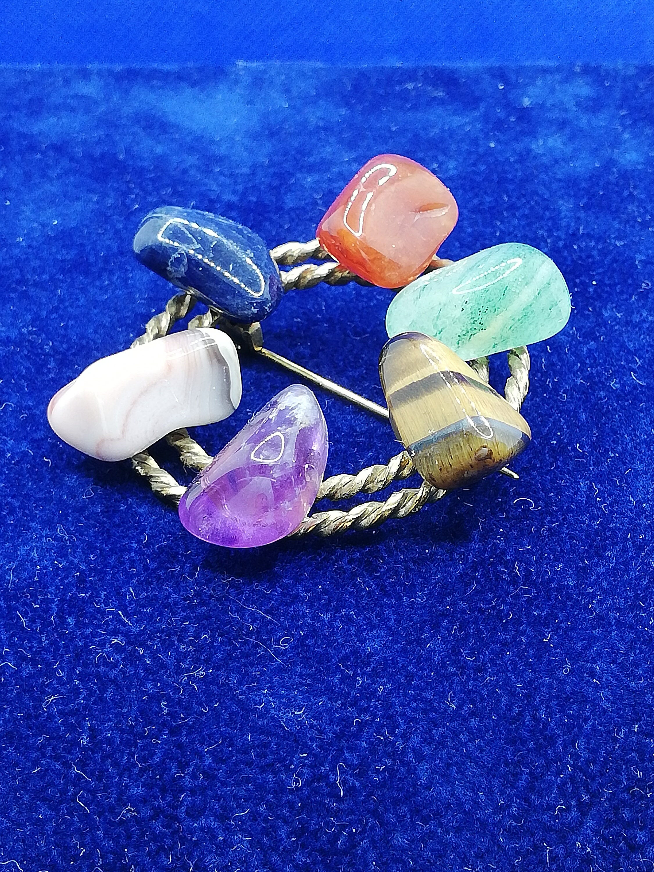 Vintage Gold Tone and and Semi Precious Stone Celtic Style Brooch