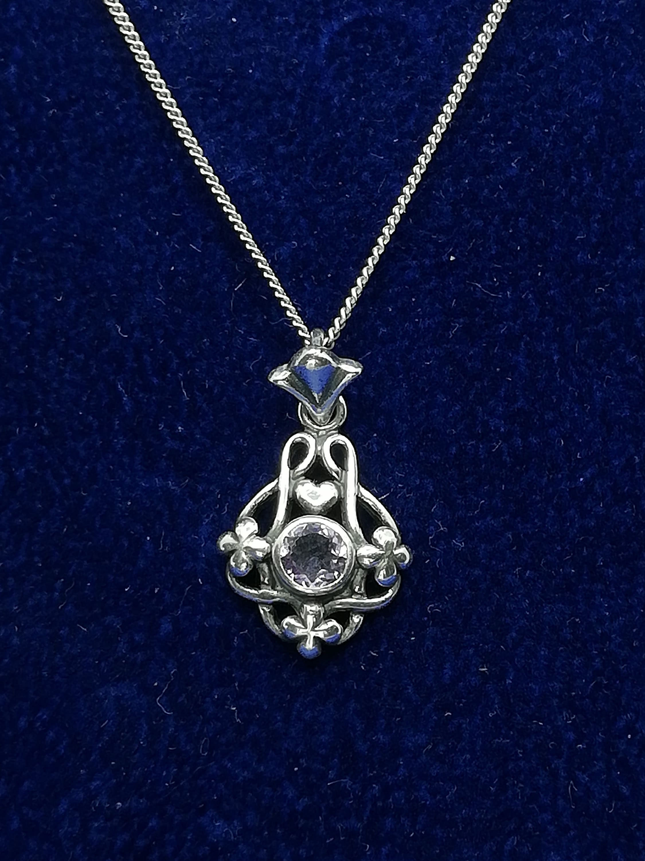 Late 20th Century Celtic Styled 925 Silver Faceted Pendant and Chain