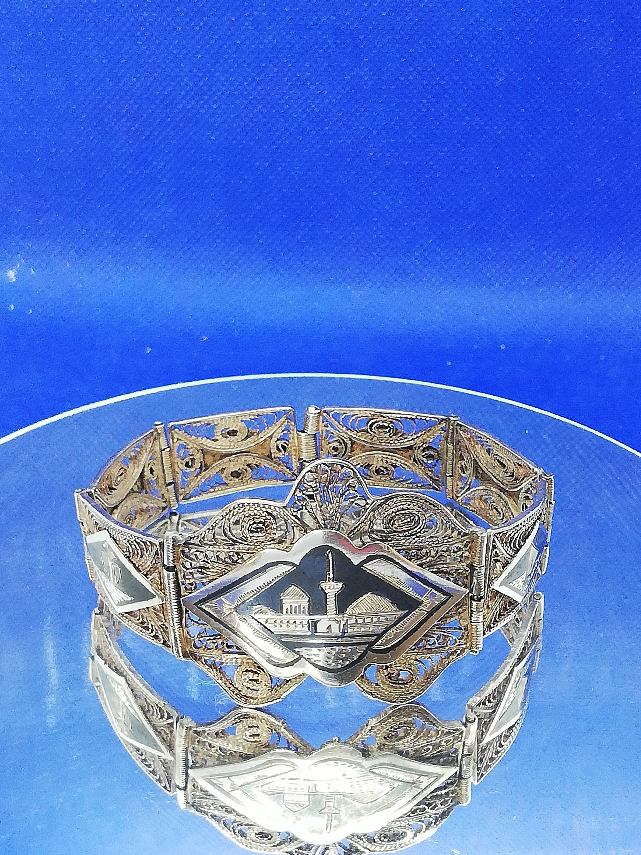 Vintage Siam Silver Niello Panelled Cartouche Bracelet