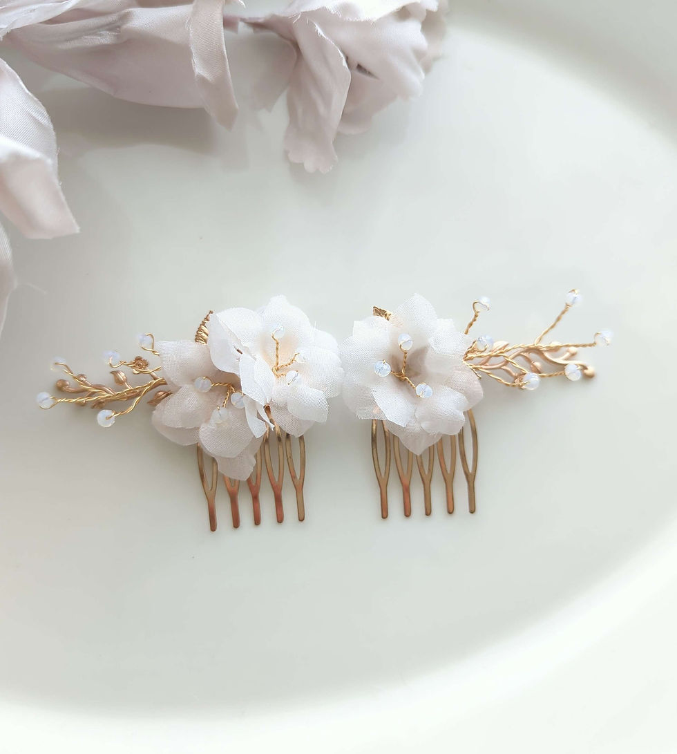 Miniature : Peigne mariage fleurs ivoires