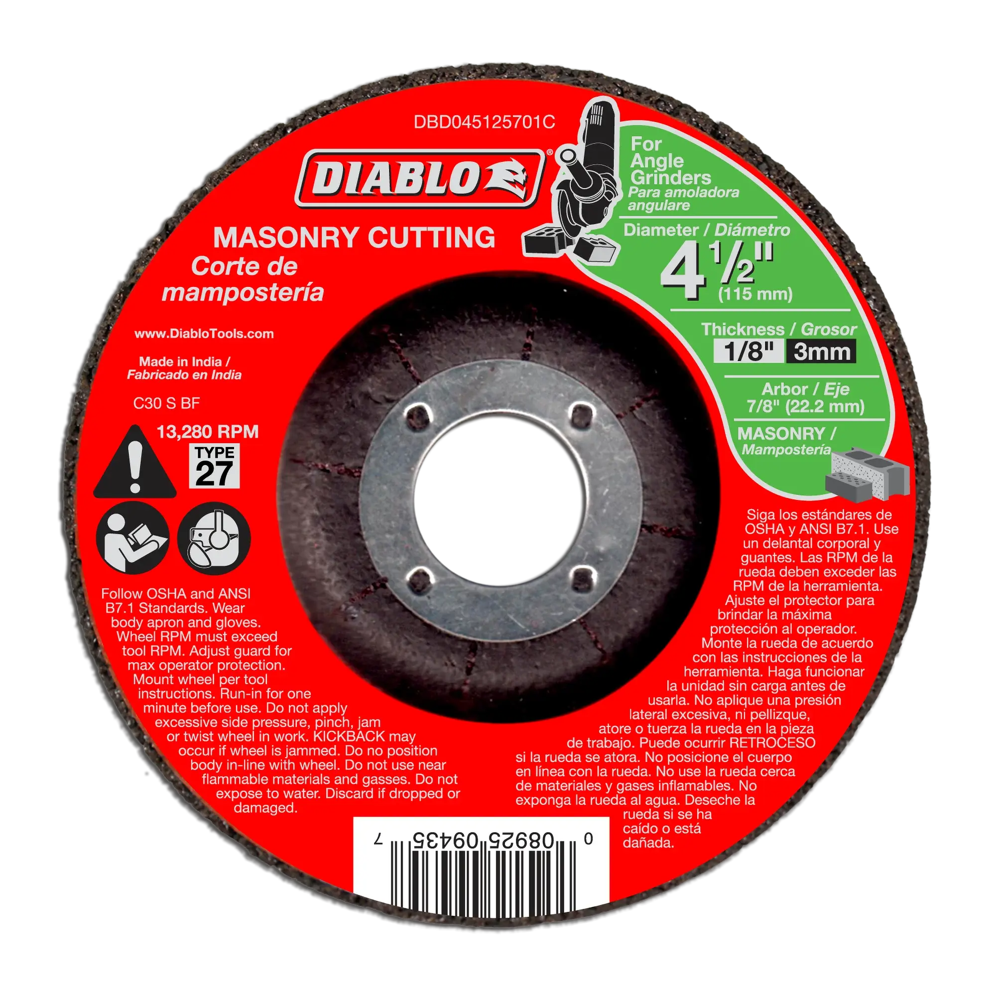 Diablo 4-1/2 inch Masonry Cut Off Disc, Type 27