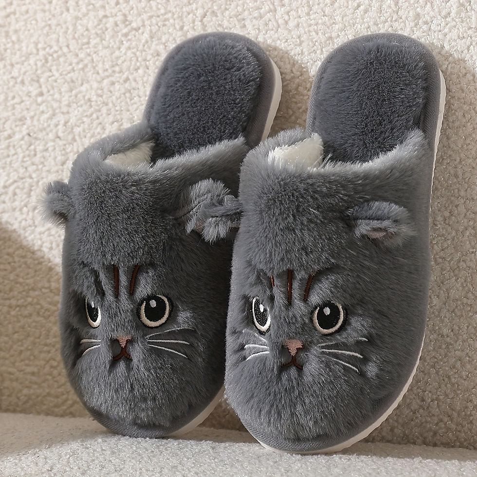 Thumbnail: Womens Plush Cat Slippers Winter Warm Cozy Indoor House Shoes Soft EVA Sole Non-