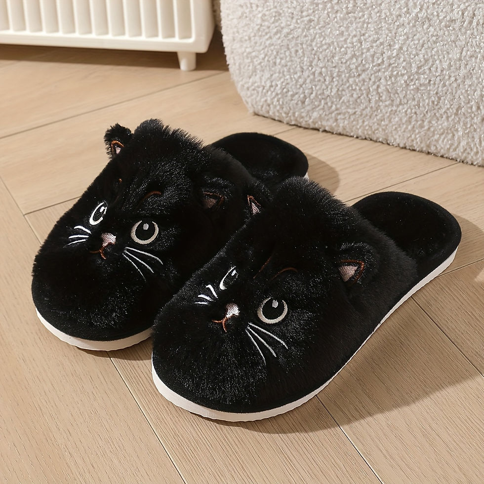 Thumbnail: Womens Plush Cat Slippers Winter Warm Cozy Indoor House Shoes Soft EVA Sole Non-