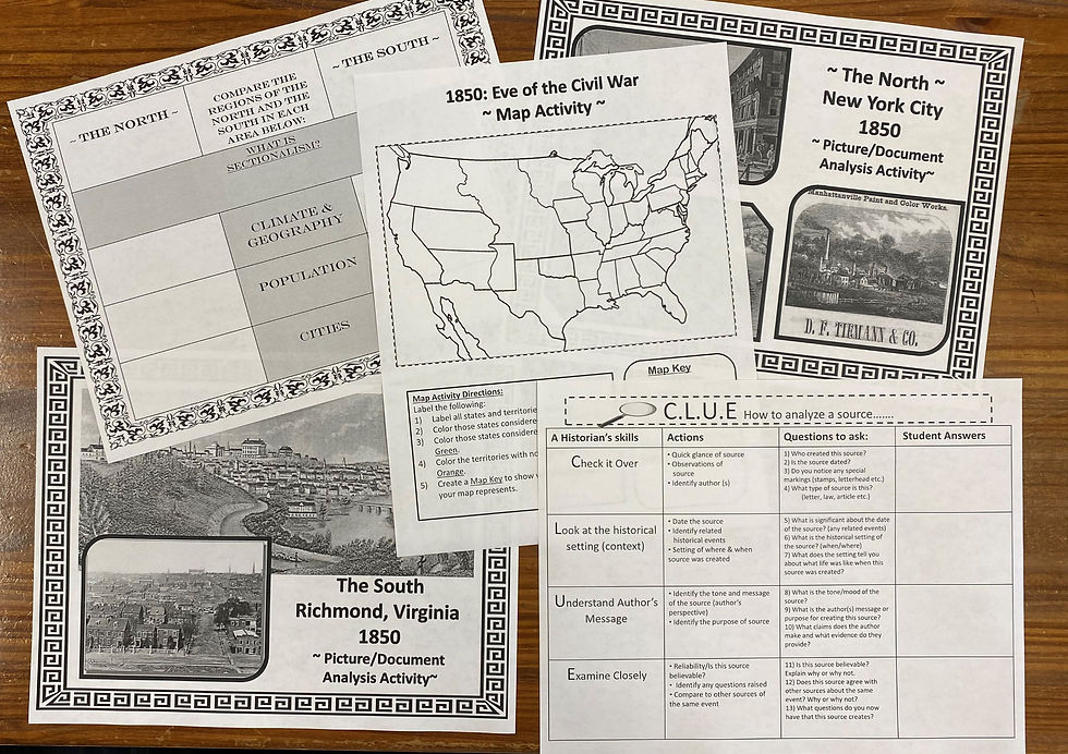 Thumbnail: Civil War | Comparing North v. South | 1850-60 | DBQ, Map, Notes & More!