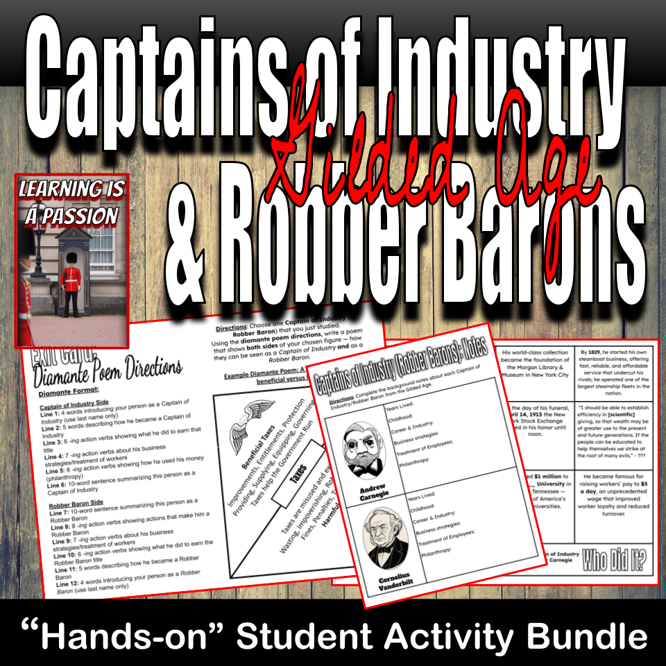 Gilded Age | Captains of Industry & Robber Barons | "Hands On" Activities