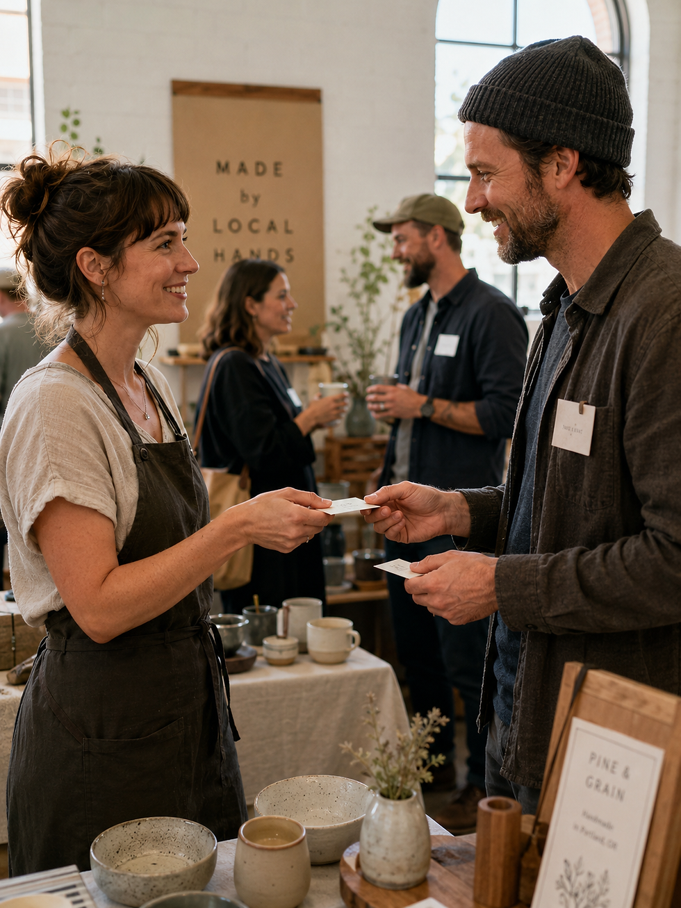 Deux professionnels échangeant des cartes de visite lors d'un événement networking local