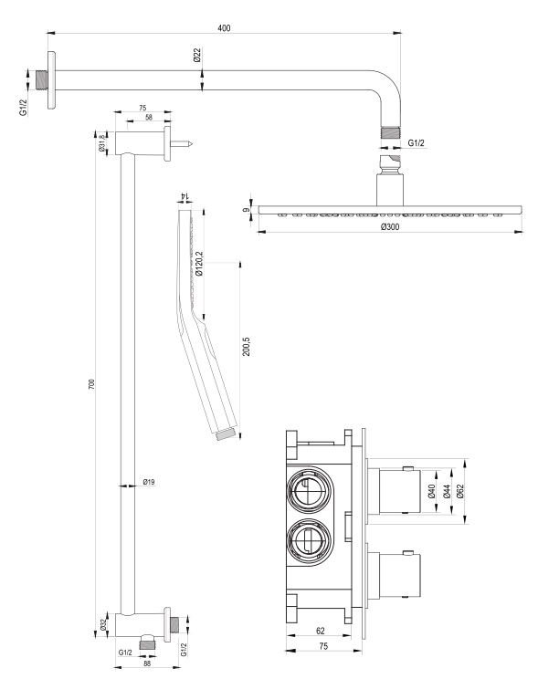 Thumbnail: Brauer Inbouwset 46 Thermostatische Regendouche Ø300 met Brushed Edition