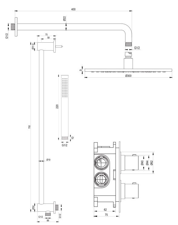 Thumbnail: Brauer Inbouwset 41 Thermostatische Regendouche Ø200 met Black Edition