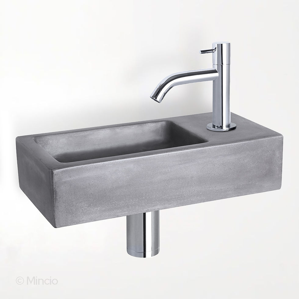 Fonteinset beton donkergrijs - fonteinkraan chroom - 38.5 x 18.5 x 9 cm