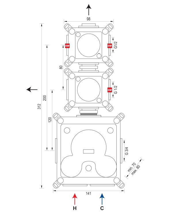 Thumbnail: Brauer Inbouwset 7 Thermostatische Regendouche Ø200 Gold Edition