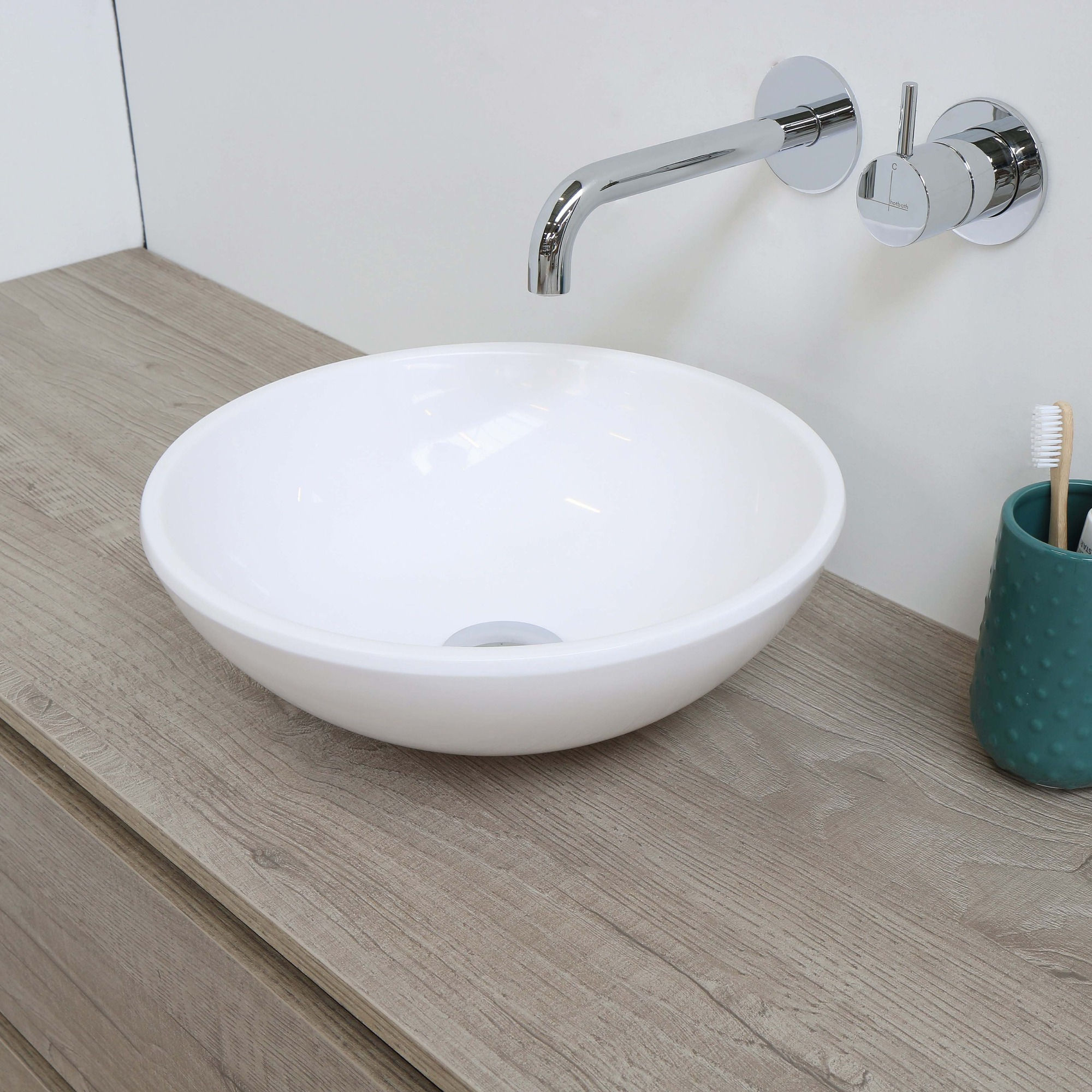 INK Jazz small Opbouw waskom Polystone zonder kraangat Glans wit 12x33 cm.