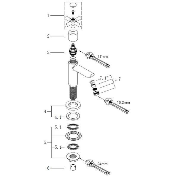 Fonteinkraan Wiesbaden Cross Geborsteld staal / RVS Opbouw PVD