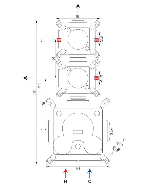 Thumbnail: Brauer Inbouwset 6 Thermostatische Regendouche Ø300 Chrome Edition