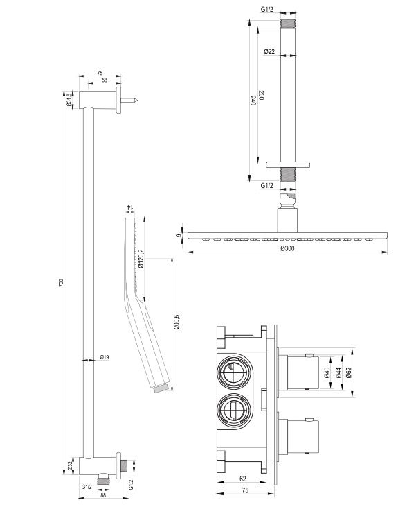 Thumbnail: Brauer Inbouwset 48 Thermostatische regendouche Ø300 met Gold Edition