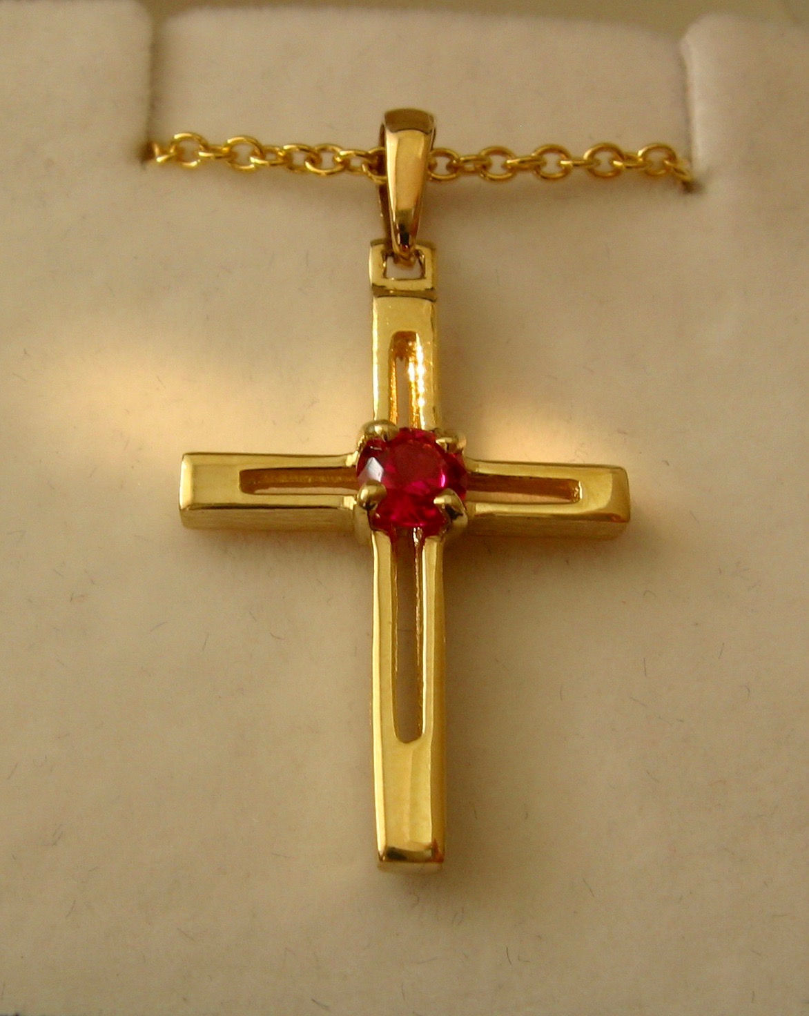 UNISEX GENUINE 9K 9ct SOLID Gold July Birthstone Ruby CROSS Pendant