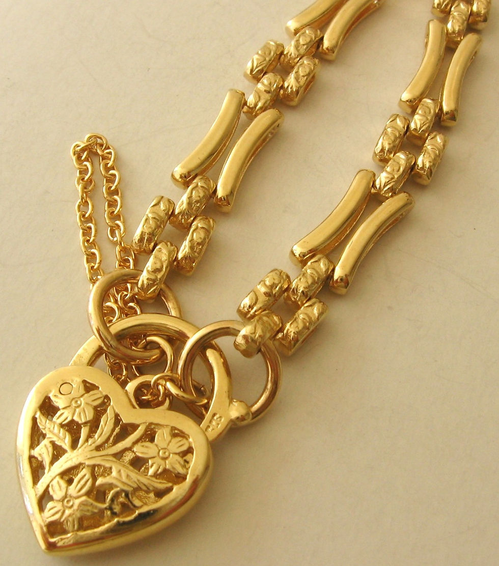 Thumbnail: Genuine SOLID 9K 9ct YELLOW GOLD Gate Link Bracelet Filigree Heart Padlock 20 cm